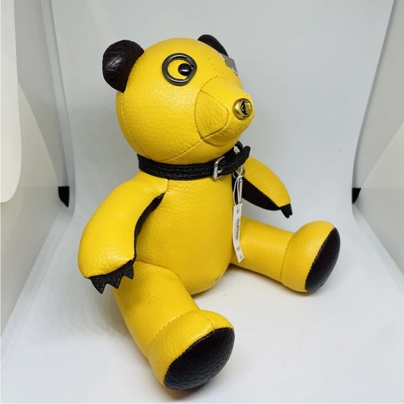 Coach Bear Paperweight Yellow Leather Gunmetal Hardware 6 Inch - Picture 2 of 14
